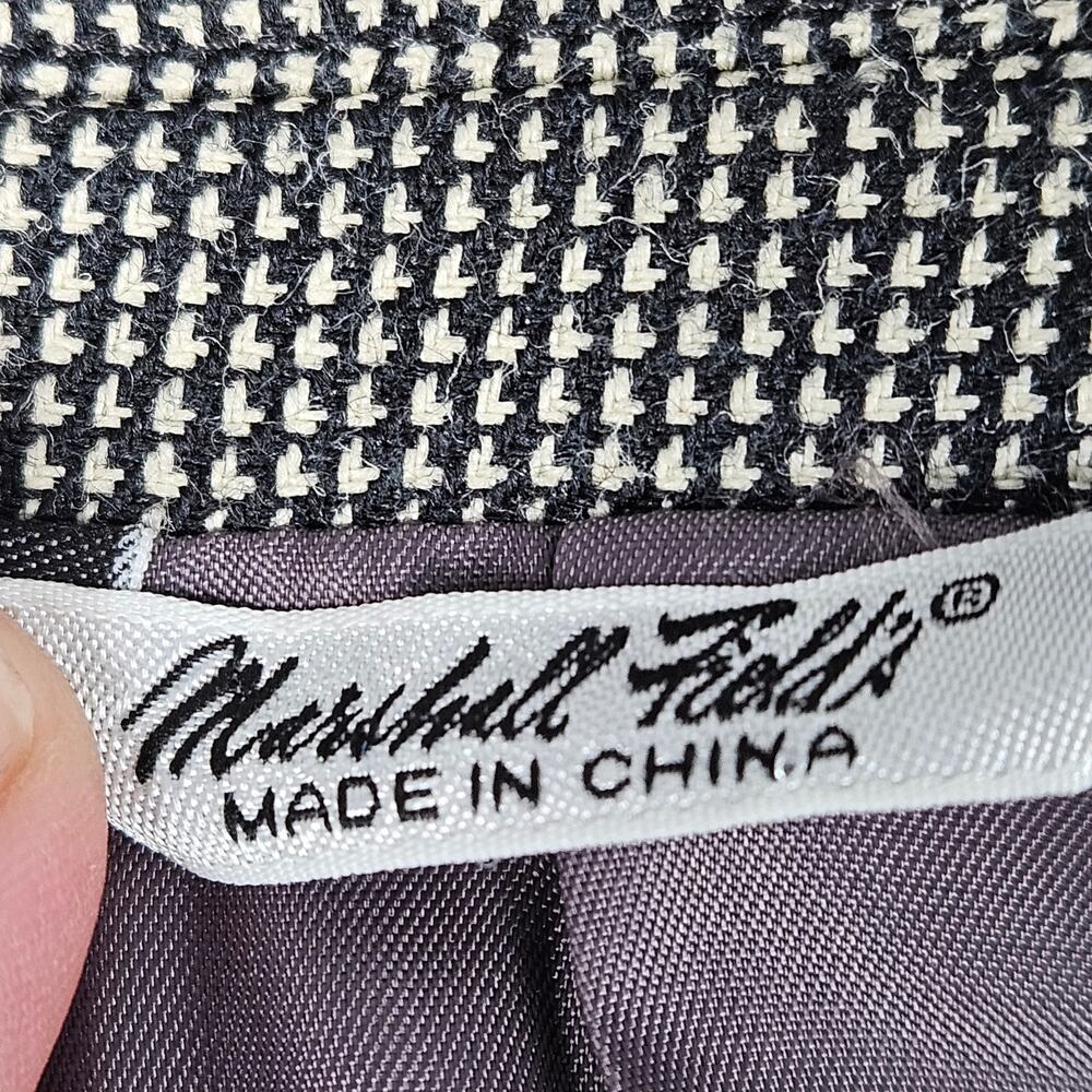 Marshall Fields Mens 42L Blazer Silk Wool Houndstooth Sport Coat Black Ivory - Picture 5 of 11